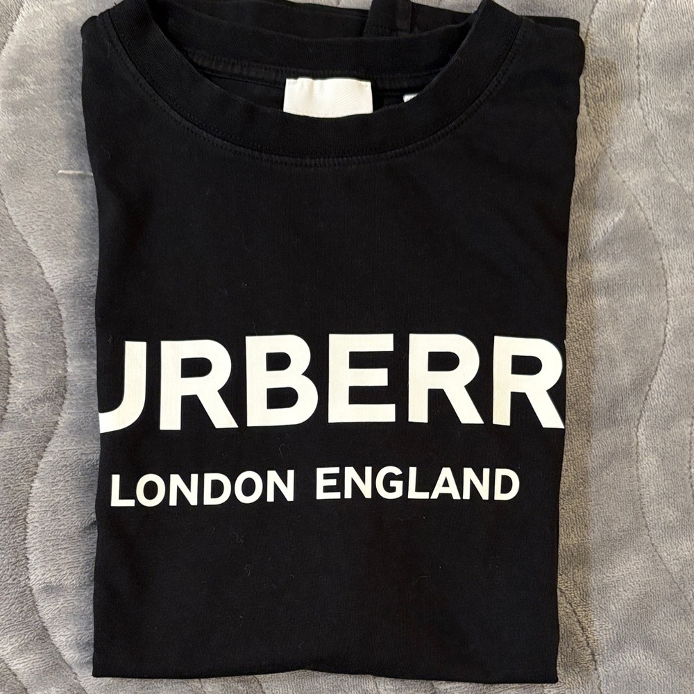 Boys Burberry Black Tee with White Logo
